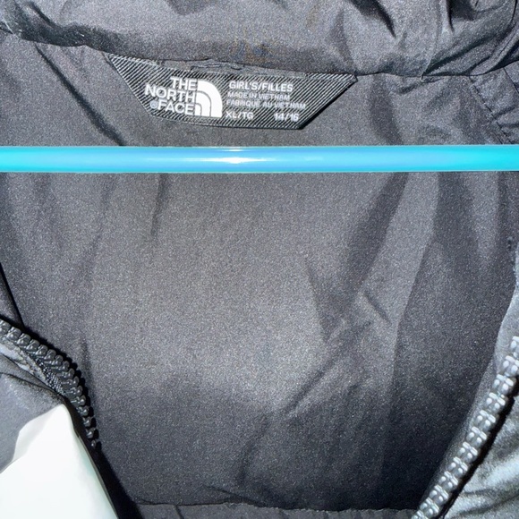 The North Face Girl’s Black, White, and Purple Floral Puffer Jacket - Picture 2 of 3